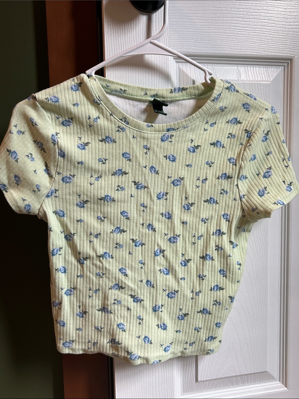 wild fable Yellow Ribbed Crop Top with Blue Floral Print